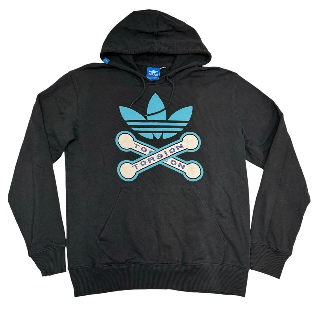 Adidas Torsion Trefoil Hoodie Sweatshirt Men’s Size L Black Embroidered - Picture 1 of 12